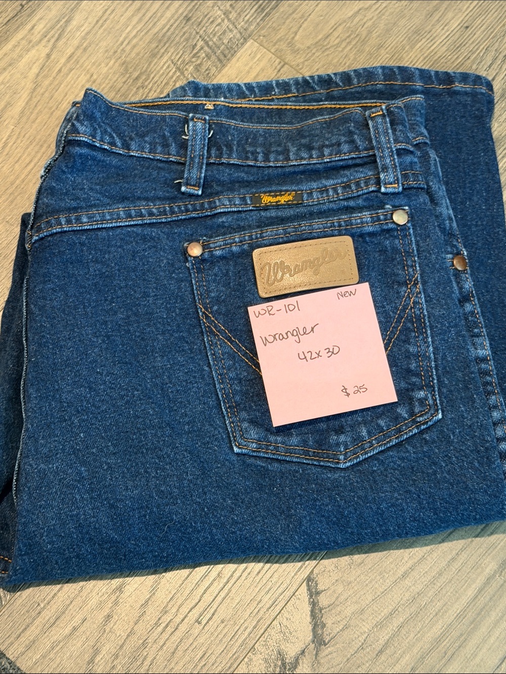 Wrangler Dark Blue Denim Jeans with Leather Patch
